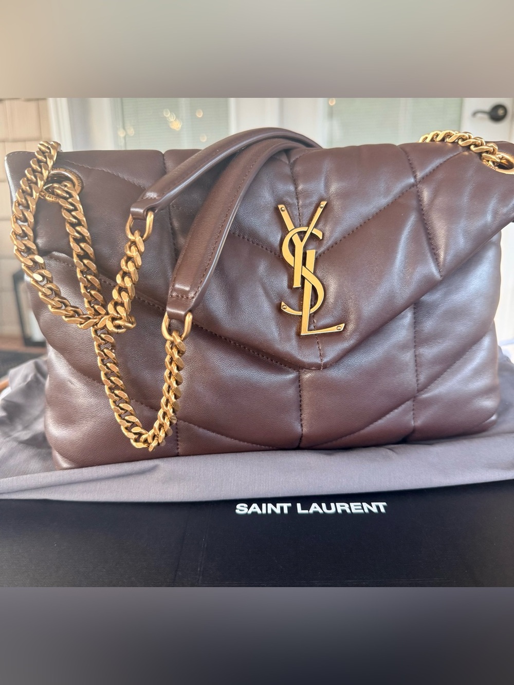 Saint Laurent YSL Loulou Puffer Medium Dark Ganache Lambskin Shoulder Bag